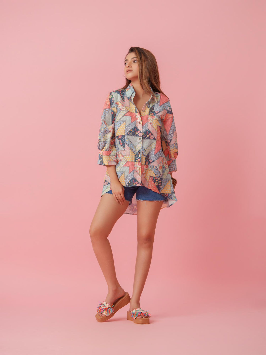 Petra - Linen Multicolored Printed Comfort Fit Shirt