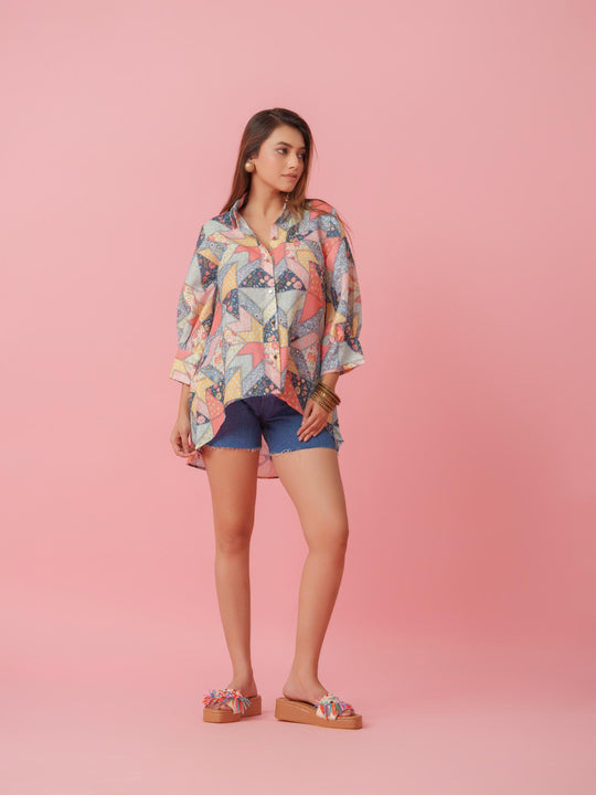 Petra - Linen Multicolored Printed Comfort Fit Shirt
