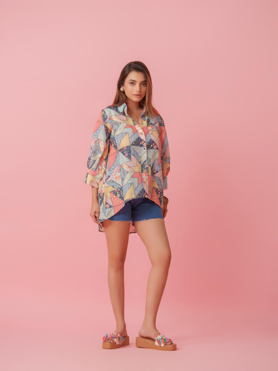 Petra - Linen Multicolored Printed Comfort Fit Shirt