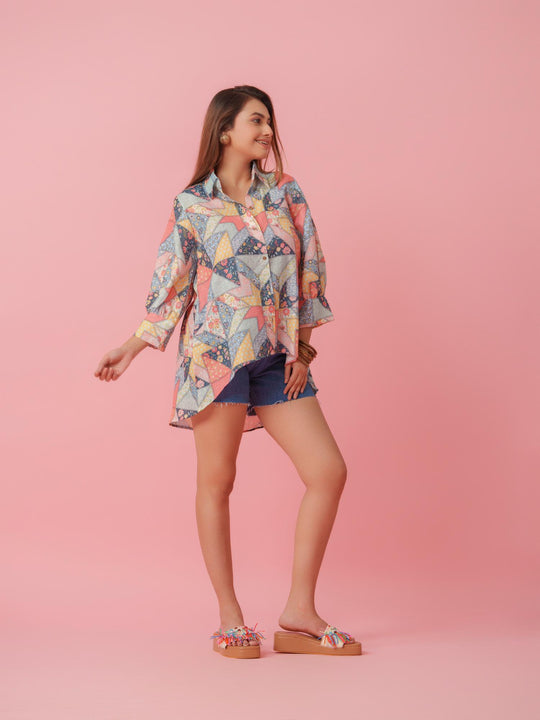Petra - Linen Multicolored Printed Comfort Fit Shirt