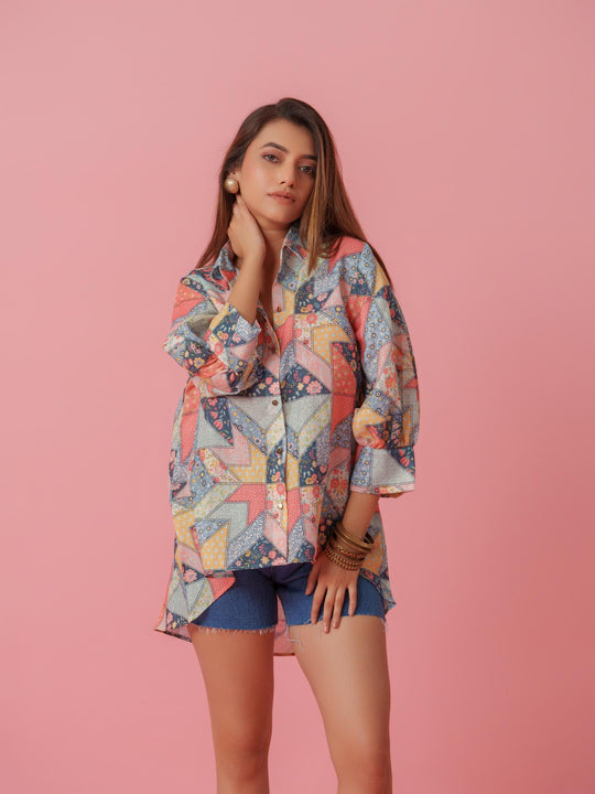 Petra - Linen Multicolored Printed Comfort Fit Shirt