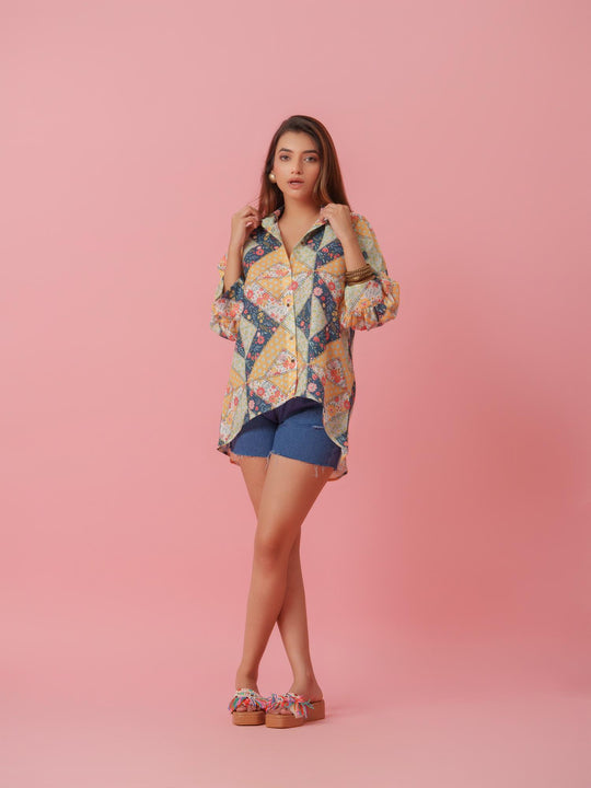 Petra - Linen Multicolored Printed Comfort Fit Shirt