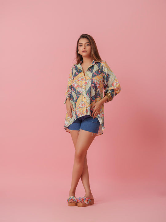 Petra - Linen Multicolored Printed Comfort Fit Shirt