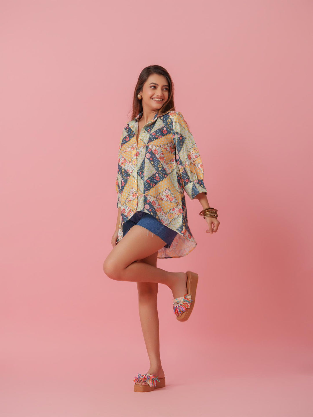 Petra - Linen Multicolored Printed Comfort Fit Shirt