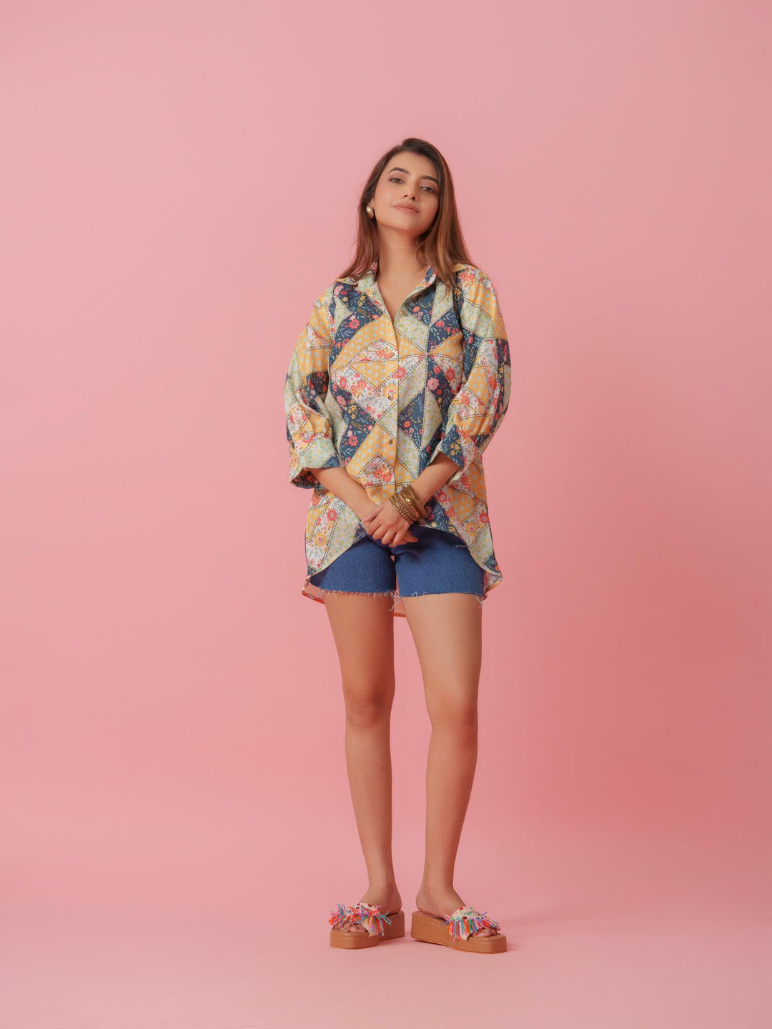 Petra - Linen Multicolored Printed Comfort Fit Shirt
