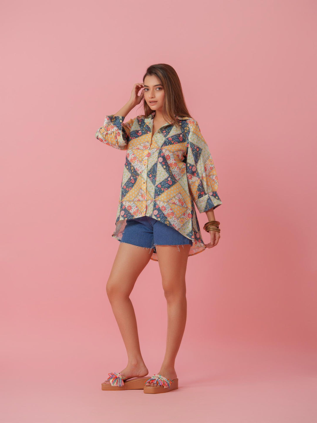 Petra - Linen Multicolored Printed Comfort Fit Shirt
