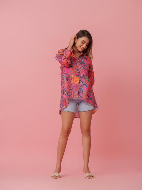 Rumi - Linen Multicolored Printed Comfort Fit Shirt