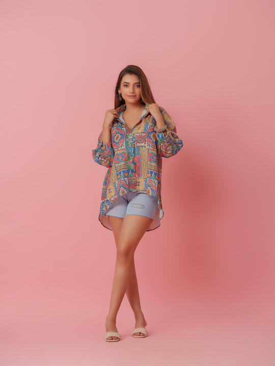 Savi - Linen Multicolored Printed Comfort Fit Shirt
