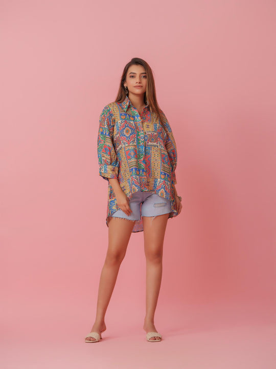 Savi - Linen Multicolored Printed Comfort Fit Shirt