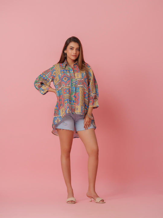 Savi - Linen Multicolored Printed Comfort Fit Shirt