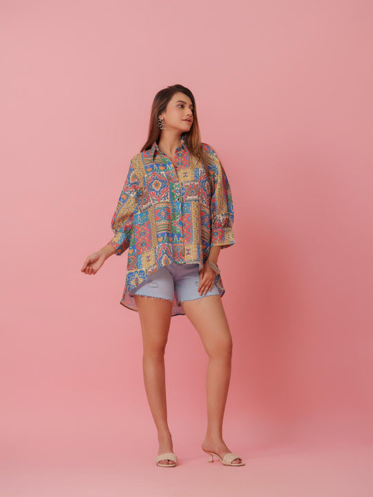 Savi - Linen Multicolored Printed Comfort Fit Shirt