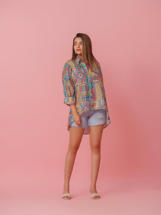 Savi - Linen Multicolored Printed Comfort Fit Shirt