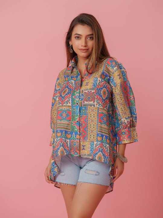 Savi - Linen Multicolored Printed Comfort Fit Shirt