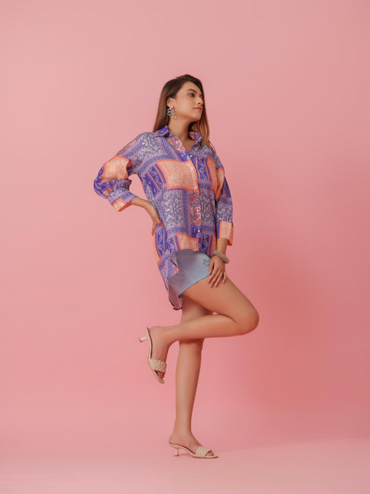 Anni - Linen Multicolored Printed Comfort Fit Shirt