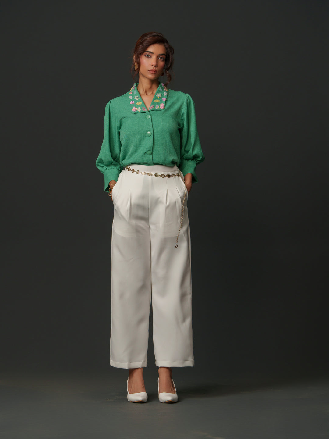 Emy - Linen shirt with collar work
