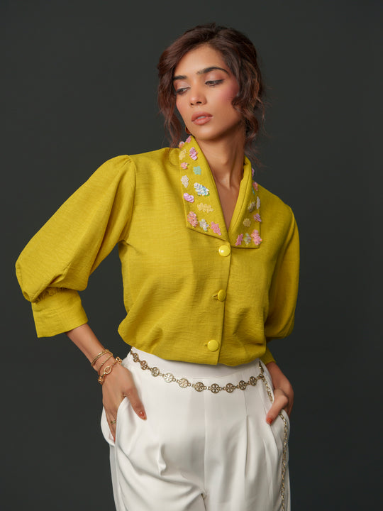 Emy - Linen shirt with collar work