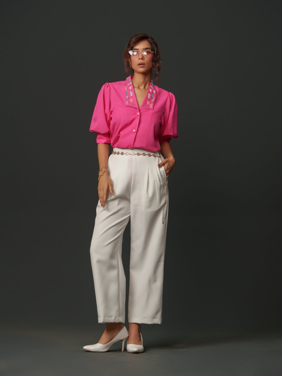 Emy - Linen shirt with collar work