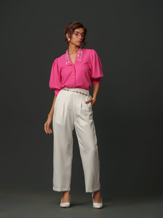 Emy - Linen shirt with collar work