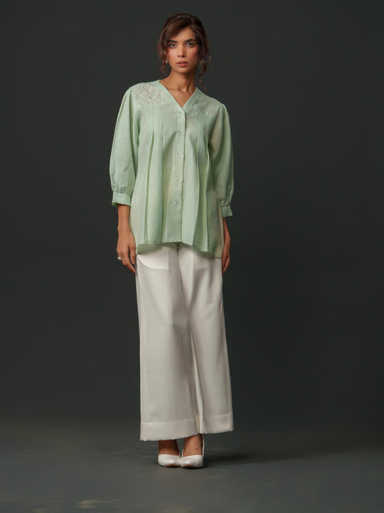 Macy - Linen Shirt With Geomectric Rose