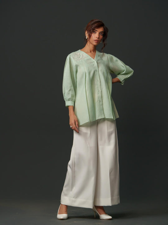 Macy - Linen Shirt With Geomectric Rose