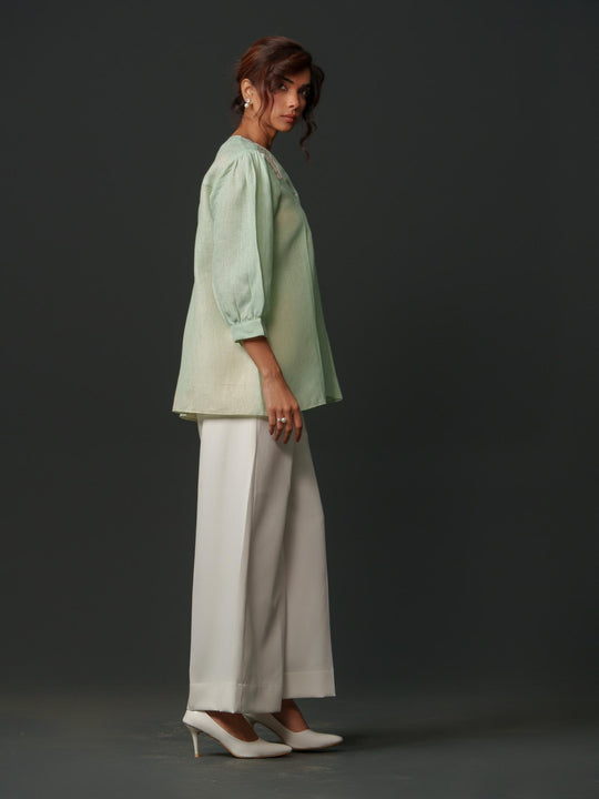 Macy - Linen Shirt With Geomectric Rose