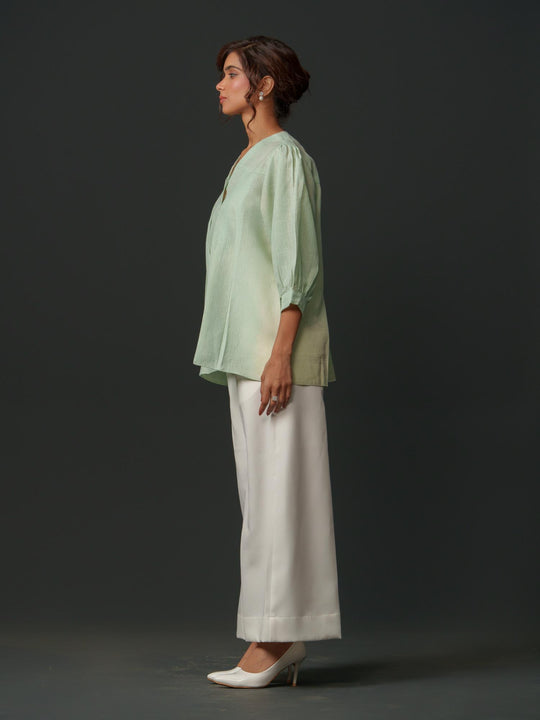 Macy - Linen Shirt With Geomectric Rose