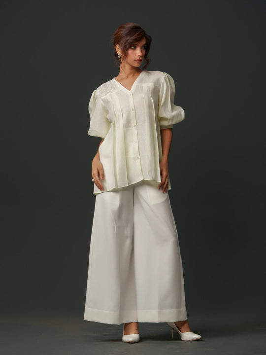 Macy - Linen Shirt With Geomectric Rose