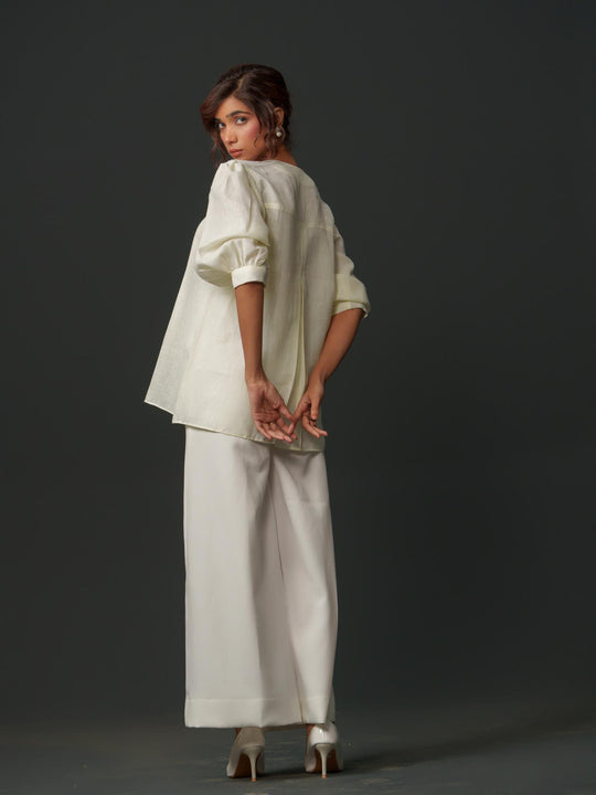 Macy - Linen Shirt With Geomectric Rose