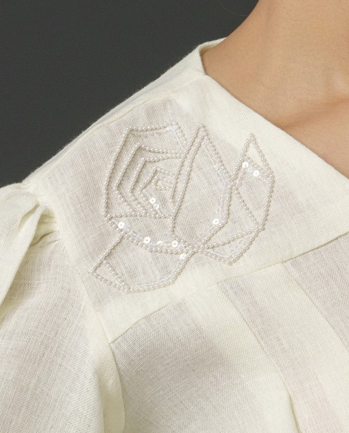 Macy - Linen Shirt With Geomectric Rose