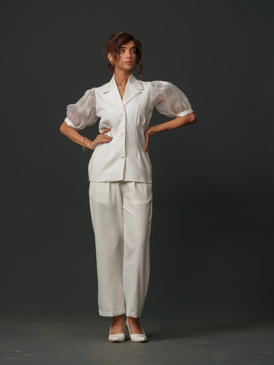 Isabell - Banana Crepe top with balloon sleeves