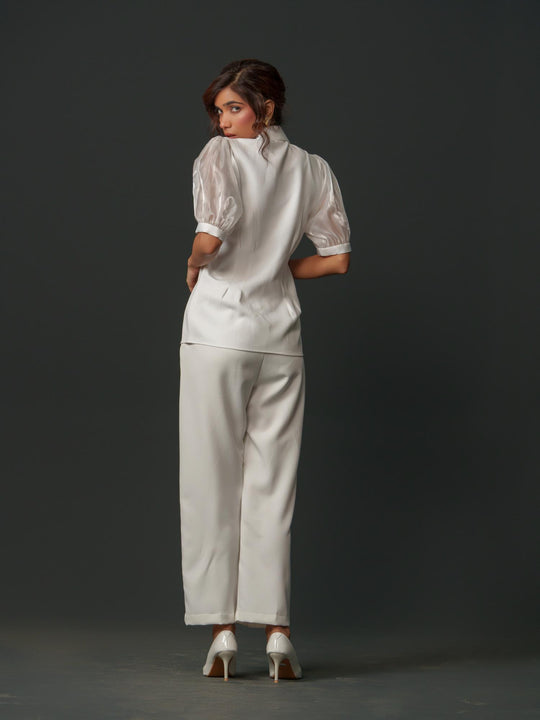 Isabell - Banana Crepe top with balloon sleeves