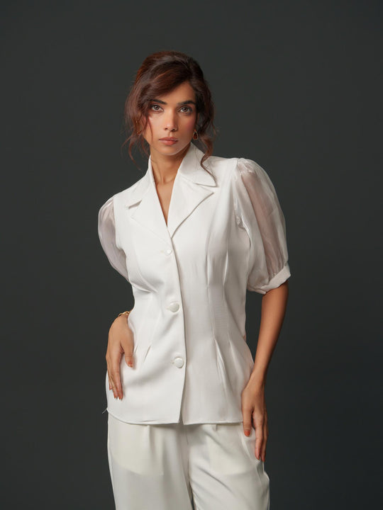 Isabell - Banana Crepe top with balloon sleeves