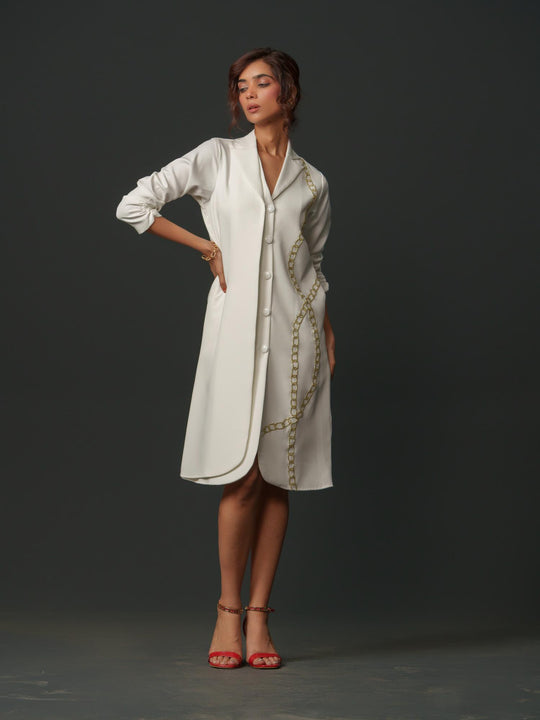 Cindy - Knee length shirt dress with front handwork