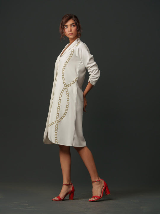 Cindy - Knee length shirt dress with front handwork