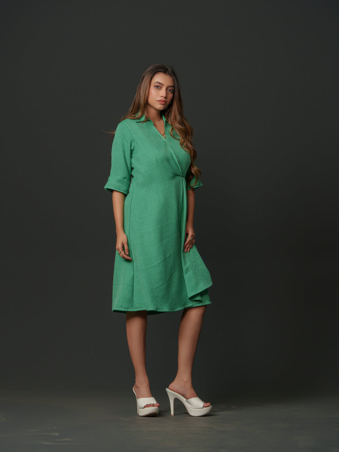 Mapel - Linen Knee Length Dress