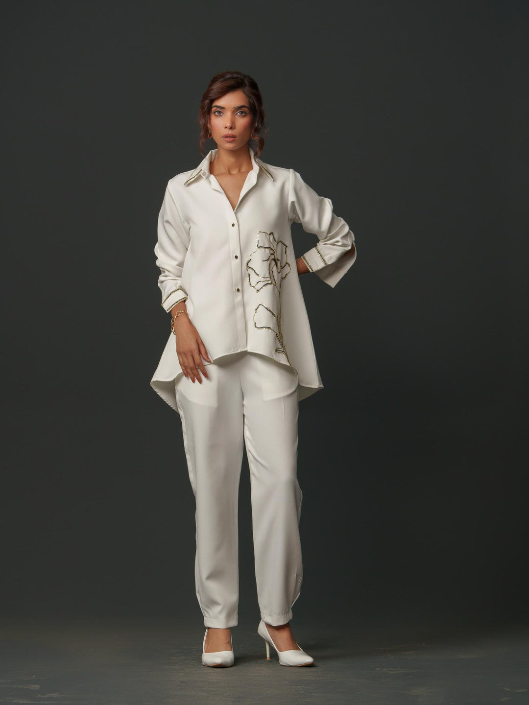 Janet - White Co'ord set with a Pinch of Sequence work
