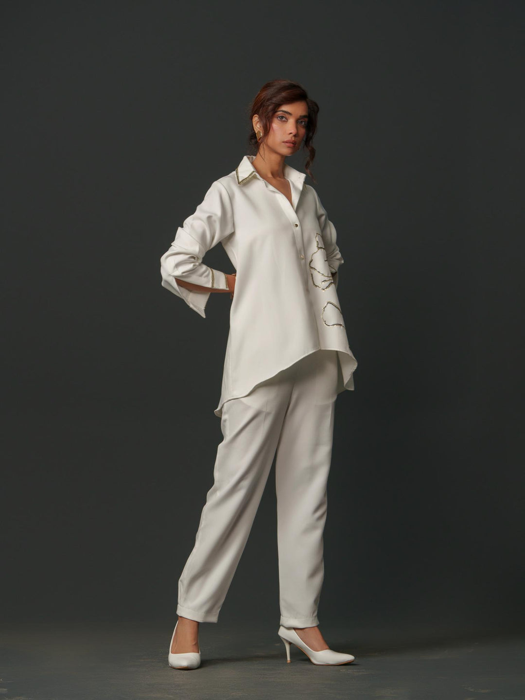 Janet - White Co'ord set with a Pinch of Sequence work