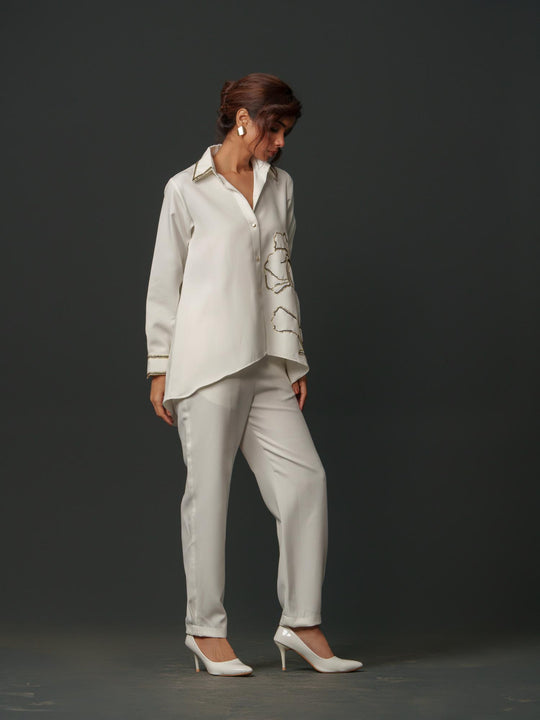 Janet - White Co'ord set with a Pinch of Sequence work