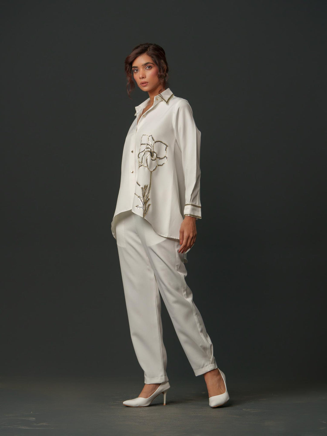 Janet - White Co'ord set with a Pinch of Sequence work