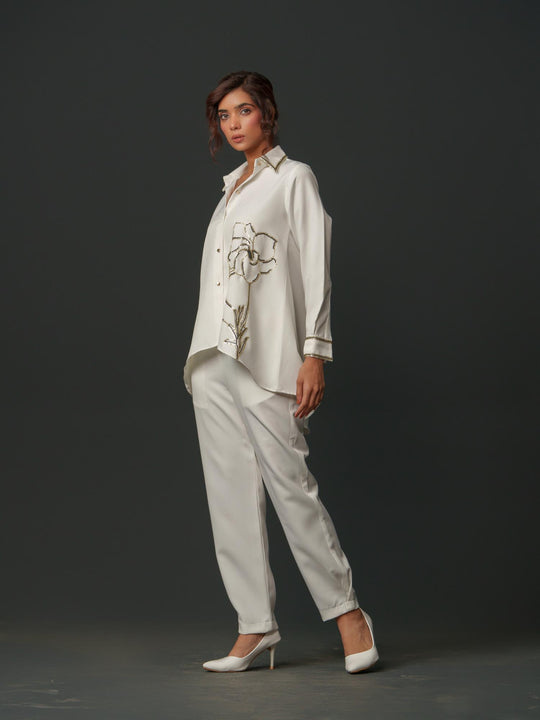 Janet - White Co'ord set with a Pinch of Sequence work