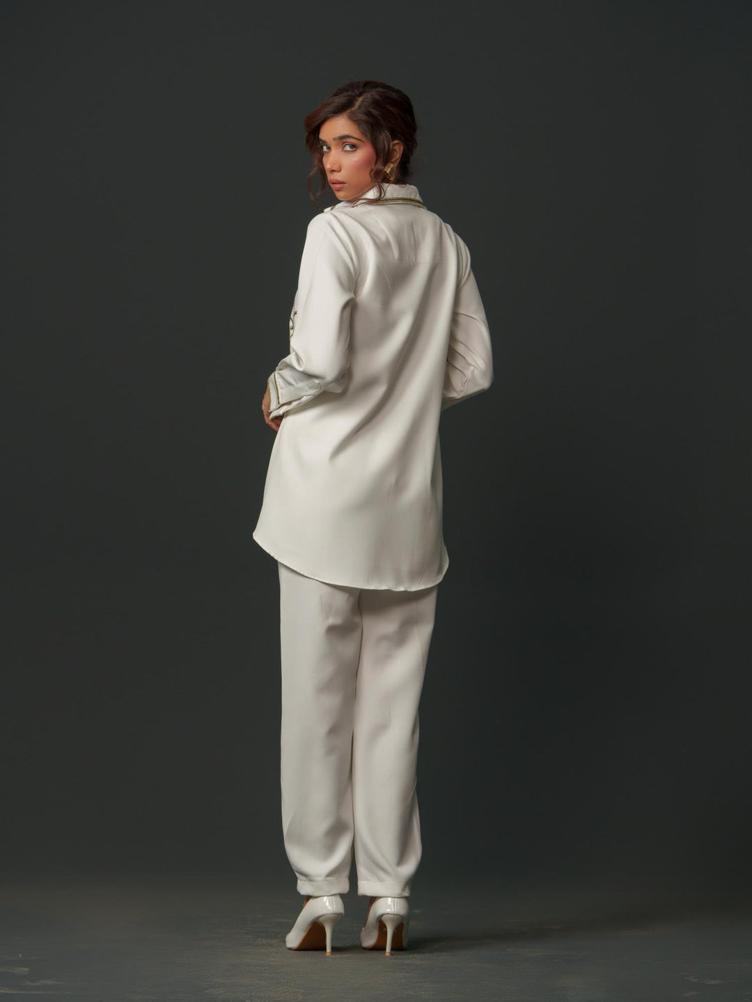 Janet - White Co'ord set with a Pinch of Sequence work