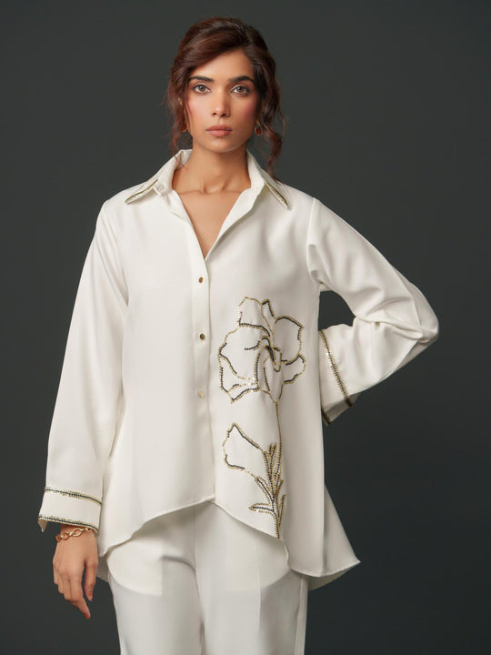 Janet - White Co'ord set with a Pinch of Sequence work