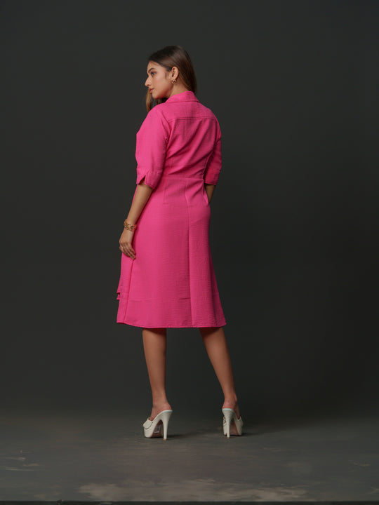 mapel linen knee-length dress- breathable linen dress for women, perfect for casual and semi-formal wear. available in green, cream, pink and lime at The Kina.