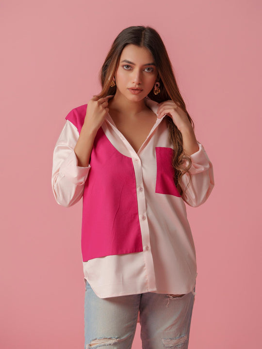 melo crisp cotton shirt-stylish women's shirt with striking color accents, made from a comfortable cotton-lycra blend. perfect for casual and semi-formal wear, available at The Kina.