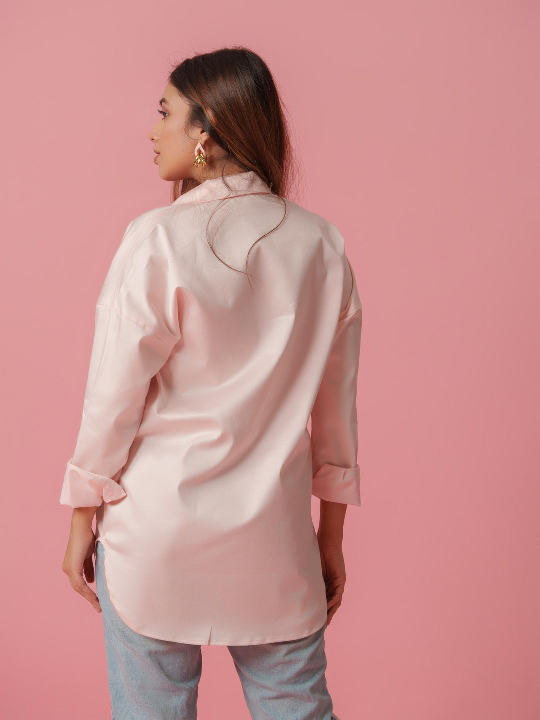 melo crisp cotton shirt-stylish women's shirt with striking color accents, made from a comfortable cotton-lycra blend. perfect for casual and semi-formal wear, available at The Kina.