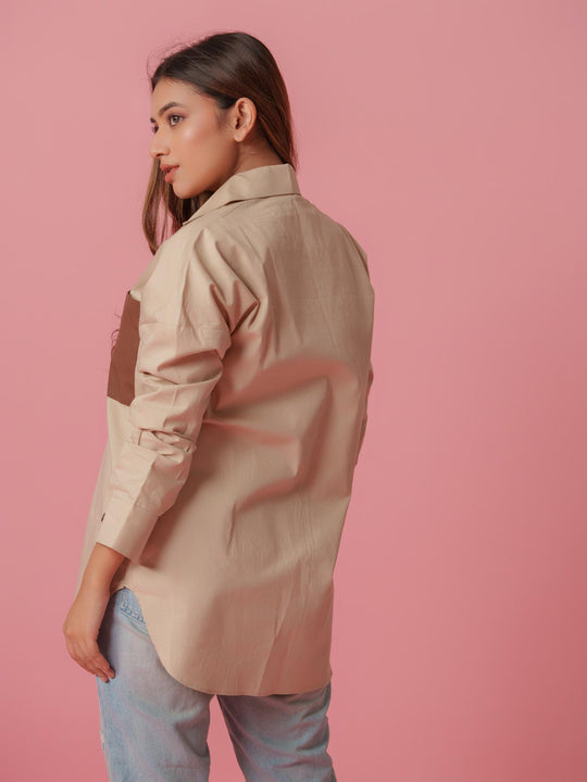 melo crisp cotton shirt-stylish women's shirt with striking color accents, made from a comfortable cotton-lycra blend. perfect for casual and semi-formal wear, available at The Kina.