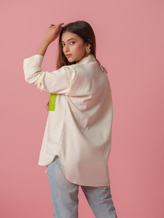 melo crisp cotton shirt-stylish women's shirt with striking color accents, made from a comfortable cotton-lycra blend. perfect for casual and semi-formal wear, available at The Kina.