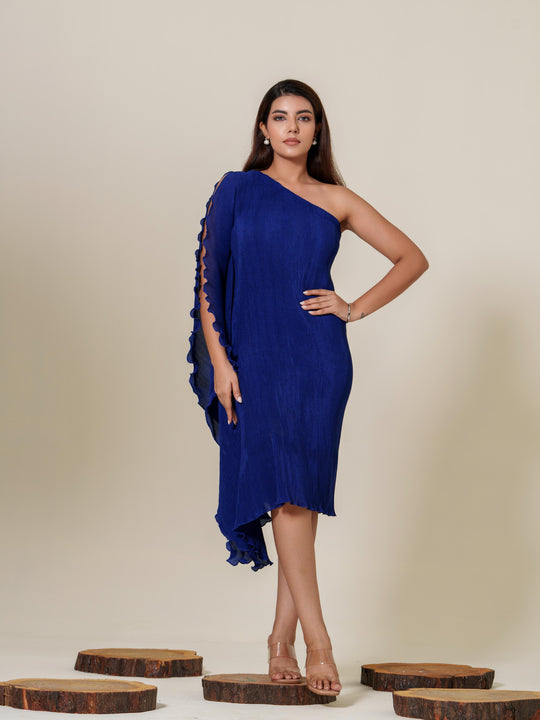 Monica- Pleated one shoulder knee length dress