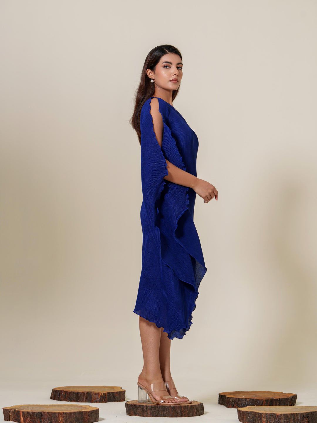 Monica- Pleated one shoulder knee length dress