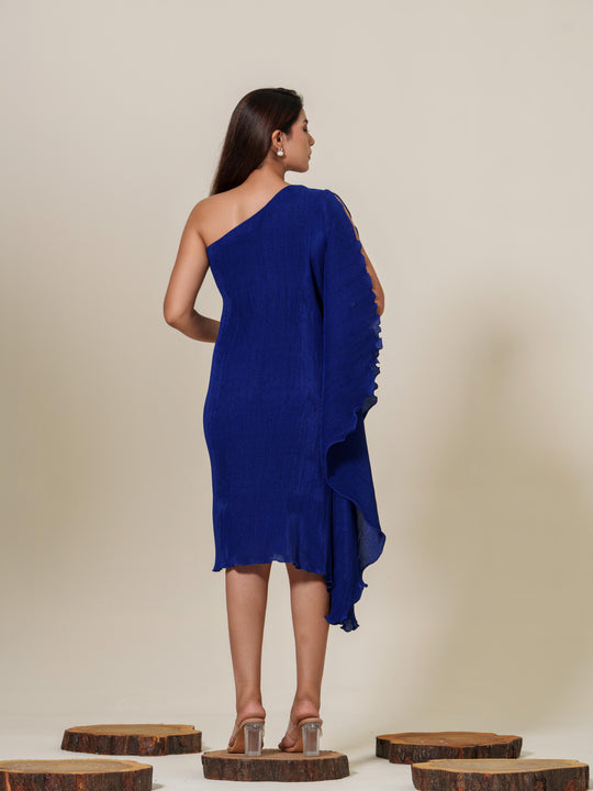 Monica- Pleated one shoulder knee length dress